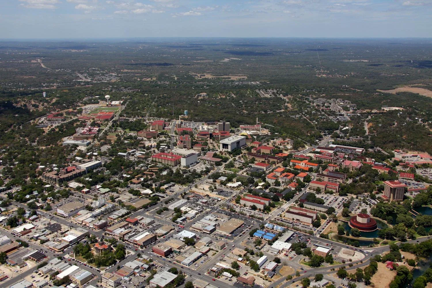 Aerial view of San Marcos, Texas and the I-35 corridor